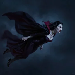 a female vampire flying in a dark time, photomanipulation, digital painting