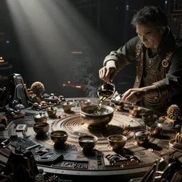 tea ceremony, intricate cyberpunk unreal engine render