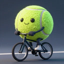 a tennis ball monster, tennis ball, dark, chalky, riding a bike, digital art, fantasy, magic, trending on artstation, ultra detailed, professional illustration by Basil Gogos