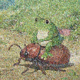 A warrior frog riding a king beetle by Dice Tsutsumi, Makoto Shinkai, Studio Ghibli