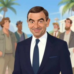 mr. bean on holiday, by atey ghailan, by greg rutkowski, by greg tocchini, by james gilleard, by joe fenton, by kaethe butcher, red, black, crimson and grey color scheme