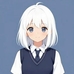 a cute girl with cut to shoulder white hair wearing school uniform, sharp focus, pure background color, illustration, morandi color scheme, art station, by ilya kuvshinov