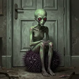 glaaki sitting on the door like sea urchin, hyperdetailed, lovecraft, artstation