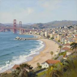 a beautiful city in france, majestic san francisco bay area beaches, oil painting, by greg rutkowski