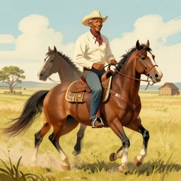 nelson mandela as a cowboy on a horse in a classic wild west illustration