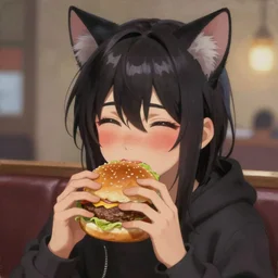 cute concept art fantasy painting of a emo boy with cat ears eating burger, blush, long bangs, by artgerm, sylvain sarrailh, rossdraws, wlop, fursona, furaffinity, furry, deviant art, e 6 2 1, global illumination, tankoban, oil on canvas, smooth details, pixar animation style!