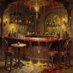 Fantasy Scene of a Empty tavern full of Spilled ooze, highly detailed oil, beauty, art by Takehiko Inoue, Artgerm, intricate, elegant, J. C. Leyendecker