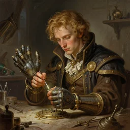 an ultradetailed portrait of andrew martin from bicentennial man dressed as an artificer, tinkering with a magic power glove, tiny tools in a workshop, d & d, fantasy, intricate, elegant, highly detailed, digital painting, matte, sharp focus, illustration, art by john collier and albert aublet and krenz cushart and artem demura and alphonse mucha