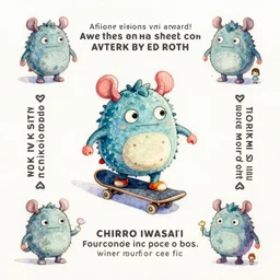 cute and funny, monster on a skateboard, ratfink style by ed roth, centered award winning watercolor pen illustration, isometric illustration by chihiro iwasaki, edited by range murata, tiny details by artgerm and watercolor girl, symmetrically isometrically centered