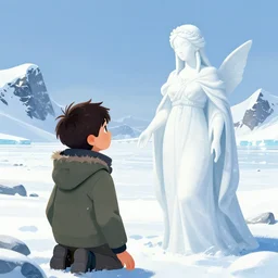 A boy meets the goddess of Snow in Antarctica, highly detailed, digital pairing, artstation, illustration