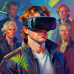 a beautiful painting of a cyberpunk fernando alonso in vr glasses by syd mead by sachin teng and pascal blanche and ralph mcquarrie and greg rutkowski. in style of futurism art. ( colorful comic ), ( film noirs ), ( brush stroke ), ( vibrating colors ), hyper detailed. 4 k texture. octane render. trending on artstation