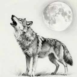 werewolf howling at the full moon, side angle, artstation, pencil sketch