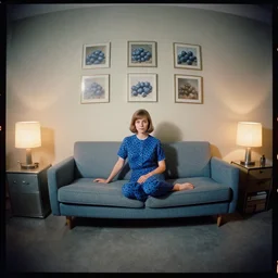 kodak portra 4 0 0, wetplate, 8 mm extreme fisheye, award - winning colour portrait by britt marling : a 1 9 6 0 s room, 1 9 6 0 s couch, blueberry, square square picture frames, haze, concrete, shining lamps, 1 9 6 0 s metal furniture, smoke, fog, no people