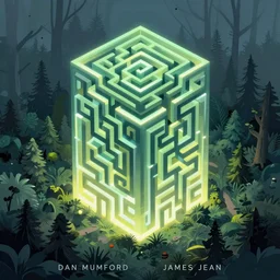 a tall glowing maze in the dark forest, digital painting by Dan Mumford and James Jean and Greg Rutkowski, panoramic view, light and shadow