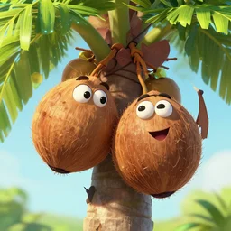 of the kokotree ( of the kokotree ), coconut, coconut, cartoon, cartoon, portrait, extremely closeup, global lighting, digital art, artstation