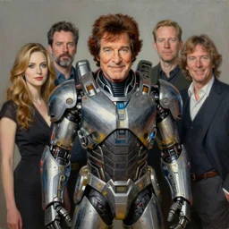 formal portrait of bob ross wearing cybernetic power armor. intricate painting by ross tran, magali villeneuve, and jeremy mann.