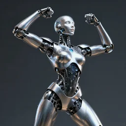 a metallic cyborg in ecstasy, climax, photorealistic