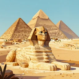 a theme park in old egypt, sphynx and pyramids visible, illustration, digital art by laura price