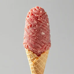 raw minced meat on an ice cream cone