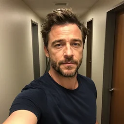 Ryan gosling taking a selfie in the backrooms hallway, liminal spaces hallway, realistic selfie photo selfie