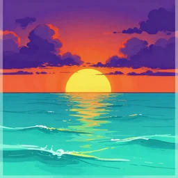 sketch of an ocean in ms paint, sunset, 2 5 6 colours, trending on artstation, aqua water, dramatic clouds, 9 0 s, computer art, retro