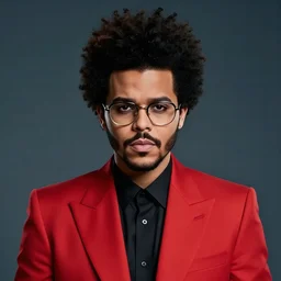 a portrait of The Weeknd with a red suit and glasses, digital art, beautiful digital art, 4k, hd, artstation