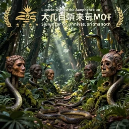 Shrunken Heads in an Amazon rain forest with snakes
