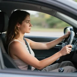 woman driving a car made of flesh