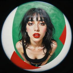 1 9 6 2 high times magazine kali uchis portrait painting : 5 marijuana, reefer, hard edges, green white and red, geometric shapes, fisheye lens, sexy, by sachin teng : 6