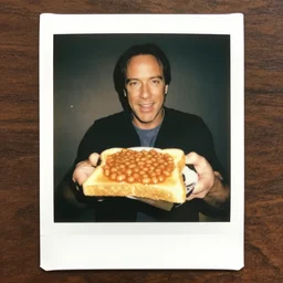 polaroid of chuck norris with beans on toast