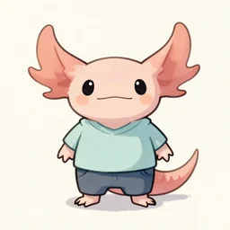 buff humanoid axolotl, cute, drawing, wearing clothes