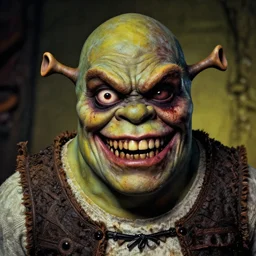 horror monster makeup grinning one-eyed grimpunk vile reprobate portrait portrait Cyclops Cyclops Polyphemus shrek with tombow norman rockwell greg rutkowski frank frazetta alexandre briclot Dave Dorman splatterpaint
