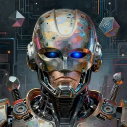 an extremely high quality hd, a digital painting of a robocop ’ s face surrounded by mechanical parts, cyberpunk art by h. r. ( hans ruedi ) giger, featured on cgsociety, afrofuturism, circuitry, tesseract, dystopian art, 8 k, ultra realistic, very realistic