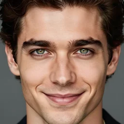 a photograph of a handsome man with dark brown hair and light green eyes, wicked smile, dof, sharp focus, highly detailed face, symmetric face, realistic iris, cinestill 8 0 0 t, srgb, photography by paolo roversi