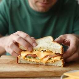 tom green making a delicious cheese sandwich