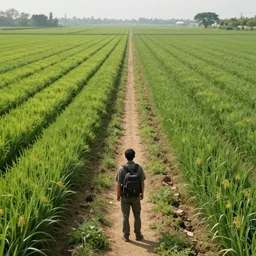 A man surveying his exquisite, symmetrical, perfect crops, high quality fantasy art, 4k
