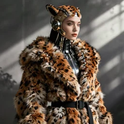 a beautiful cyborg made of animal print fur