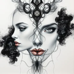 transparent acrylic, portrait symmetry, abstract pencil sketches, expensive, chaos, award winning realistic painting, hard edges, smooth, black smoke, character design, master level composition, rule of thirds, transparency, without hands, gucci, by chiara bautista and beksinski and norman rockwell and tom bagshaw