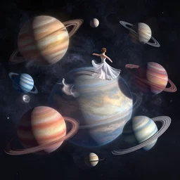 the endless waltz of the planets, digital art, extreme detail
