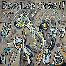 'badlands chugs, drinking, liquid spilling, dripping painting by phil hale, 'action lines'!!!, graphic style, visible brushstrokes, motion blur, blurry