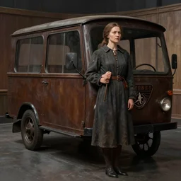 dark oil realistic matte painting a middle age female communist soviet coach in a television studio