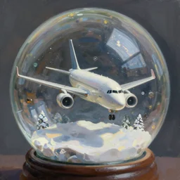 a airplane in a snowglobe digital oil painting