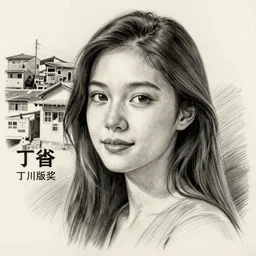 portrait in jiufen taiwan detailed pencil drawing