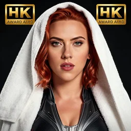hyperrealist black widow wearing a towel, scarlett johansson, photo realistic, dynamic lighting, artstation, poster, volumetric lighting, very detailed faces, 4 k, award winning