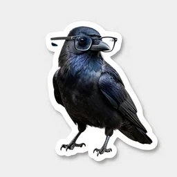 dye cut sticker of a realistic crow with nerd glasses by greg rutkowski and alphonse mucha. - c 1 0