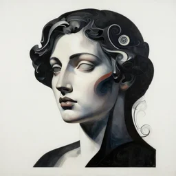epic concept art. abstract beautiful female face silhouette mixing with black and color liquid fluid. abstract sculpture. art deco swirls. minimalism. 8 k render, realistic, photography, hyper realistic painting. masterpiece, michelangelo. matte painting. greg rutkowski, wlop, victo ngai, kandinski