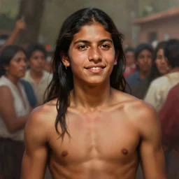 epic portrait of slim muscular rigoberta menchu, open friendly, guatemla, crowd for background, detailed, digital painting, artstation, concept art, donato giancola, joseph christian leyendecker, wlop, boris vallejo, breathtaking, high details, extremely detailed, sincere face, establishing shot, artistic, hyper realistic, beautiful face, octane render