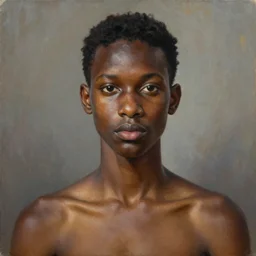 A portrait of a slender contemporary and pretty non-binary person, dark skin tone, Indian, oil painting by Kehinde Wiley, majestic, detailed, high resolution