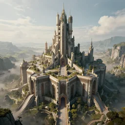 hexagonal scifi castle, photorealistic