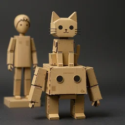 a cat sitting on top of a robot suit, a statue by Studio Ghibli, featured on reddit, mingei, made of cardboard, sci-fi, futuristic